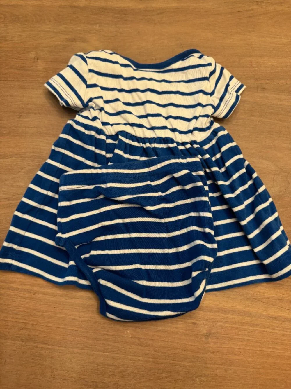 Hanna Andersson Blue White Striped Dress & Bloomer Set 6-12M
